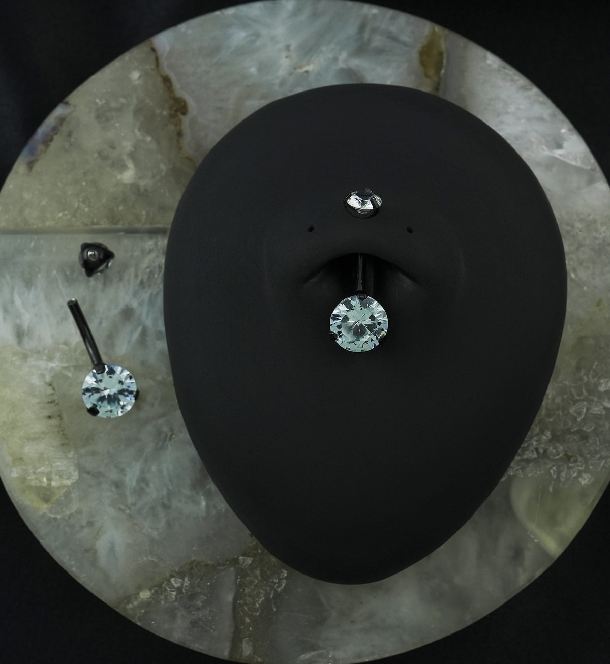 Black PVD Double CZ Internally Threaded Belly Button Ring