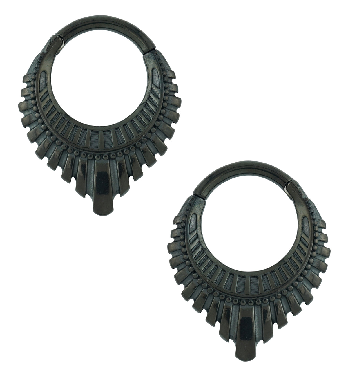 Black PVD Heraldry Pointed Stainless Steel Hinged Ear Weights