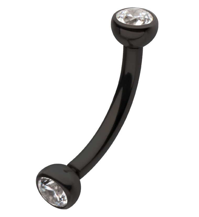Black PVD Titanium Double Bezel Clear CZ Internally Threaded Curved Barbell