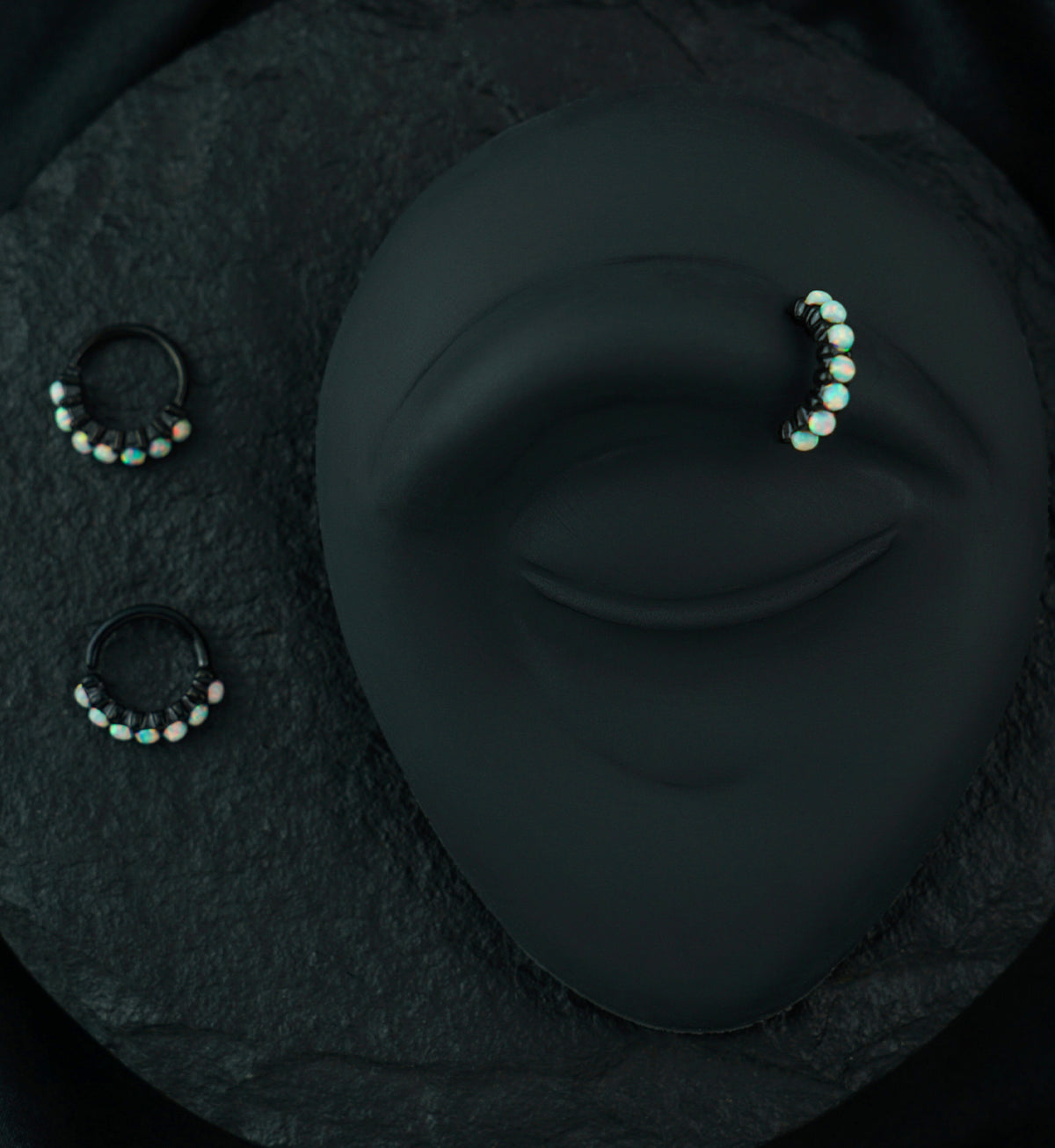Black PVD White Opal Septenary Seamless Ring