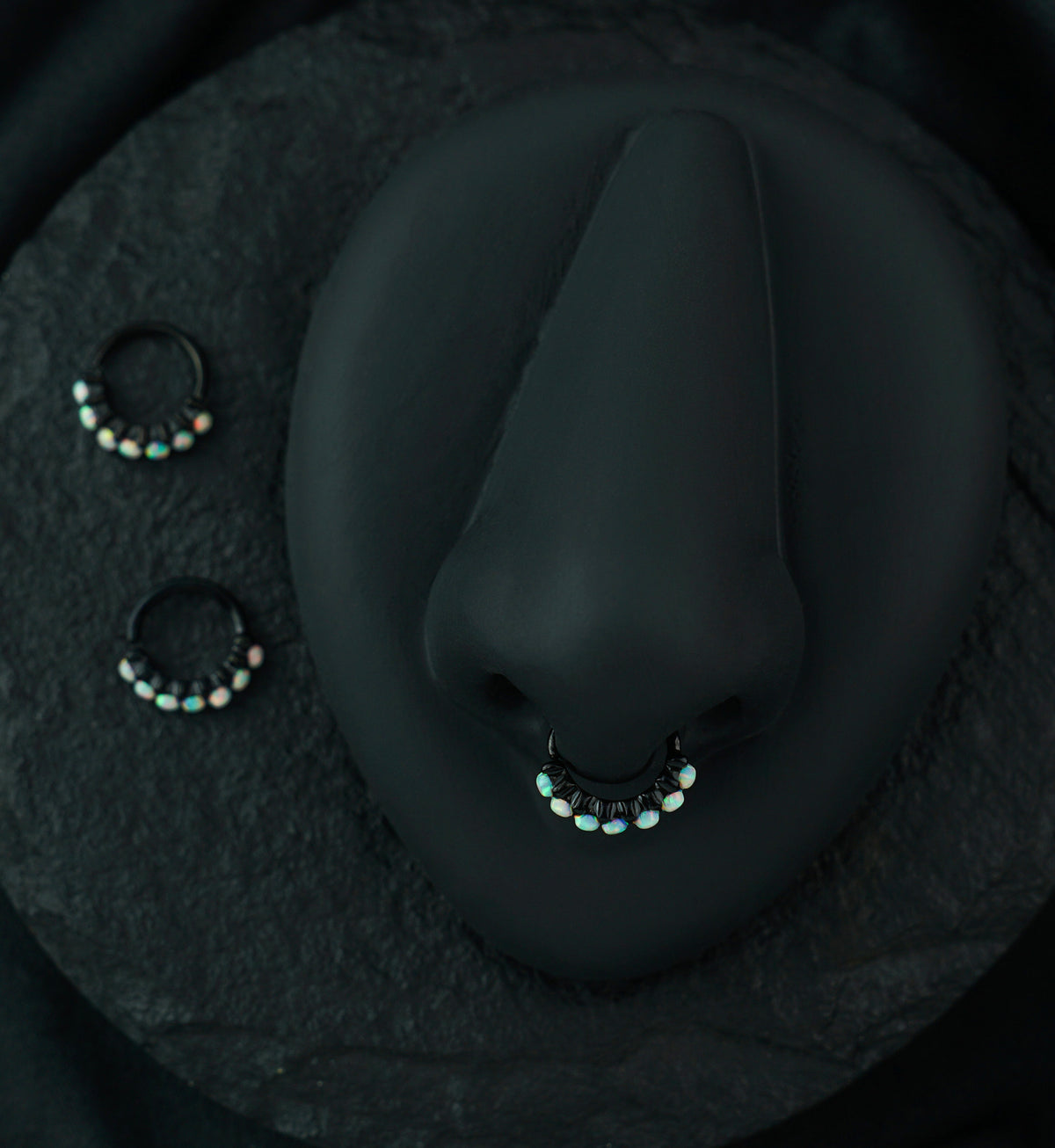 Black PVD White Opal Septenary Seamless Ring