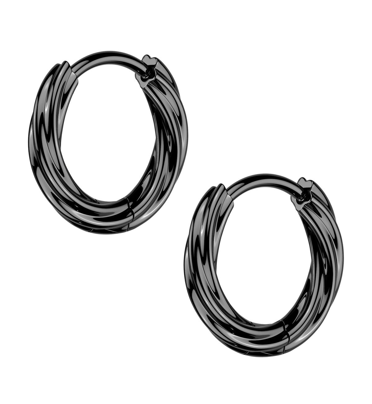 Black PVD Winding Stainless Steel Hinged Hoop Huggie Earrings
