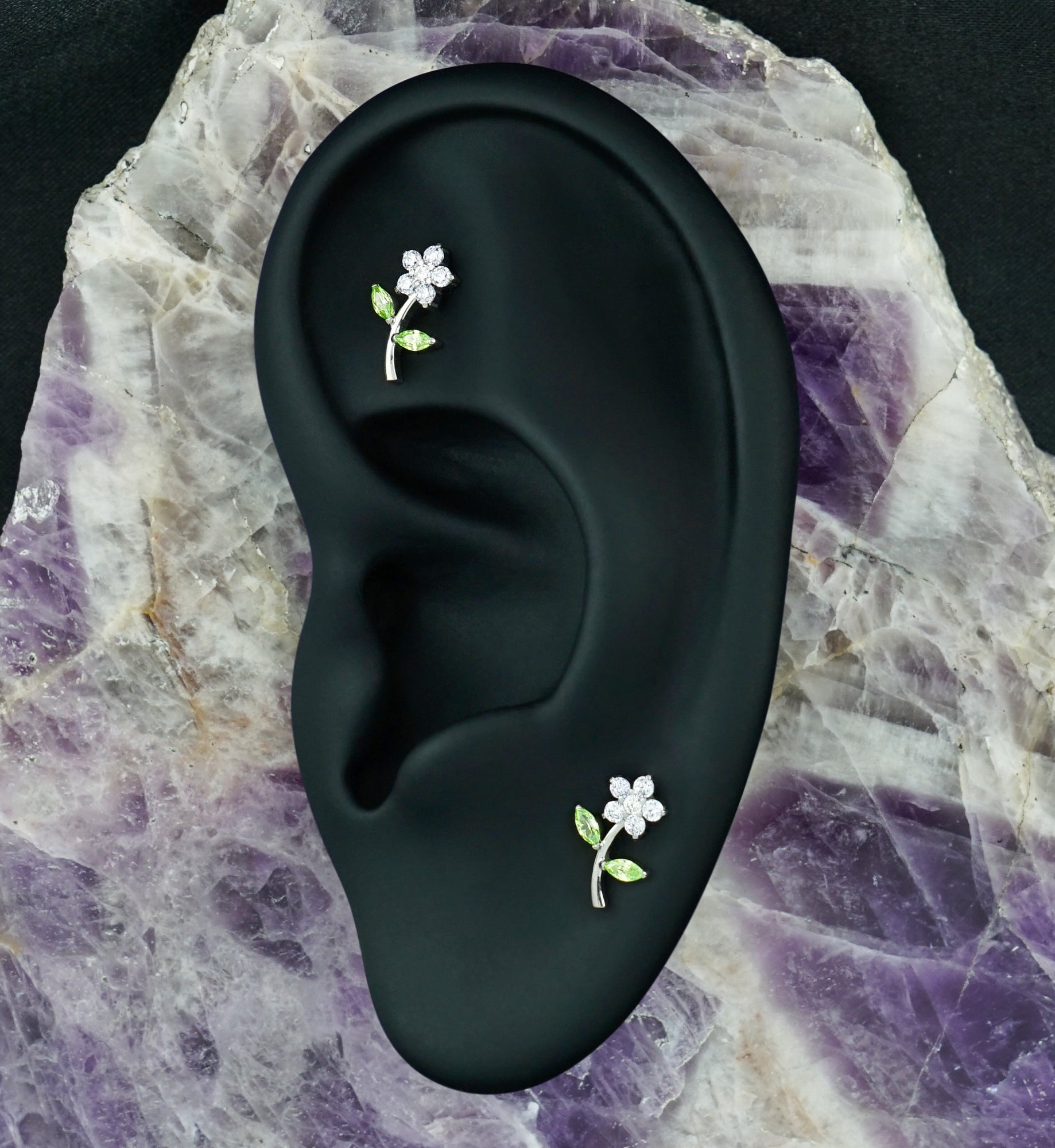 Blooming Flower Lavender CZ Titanium Threadless Top