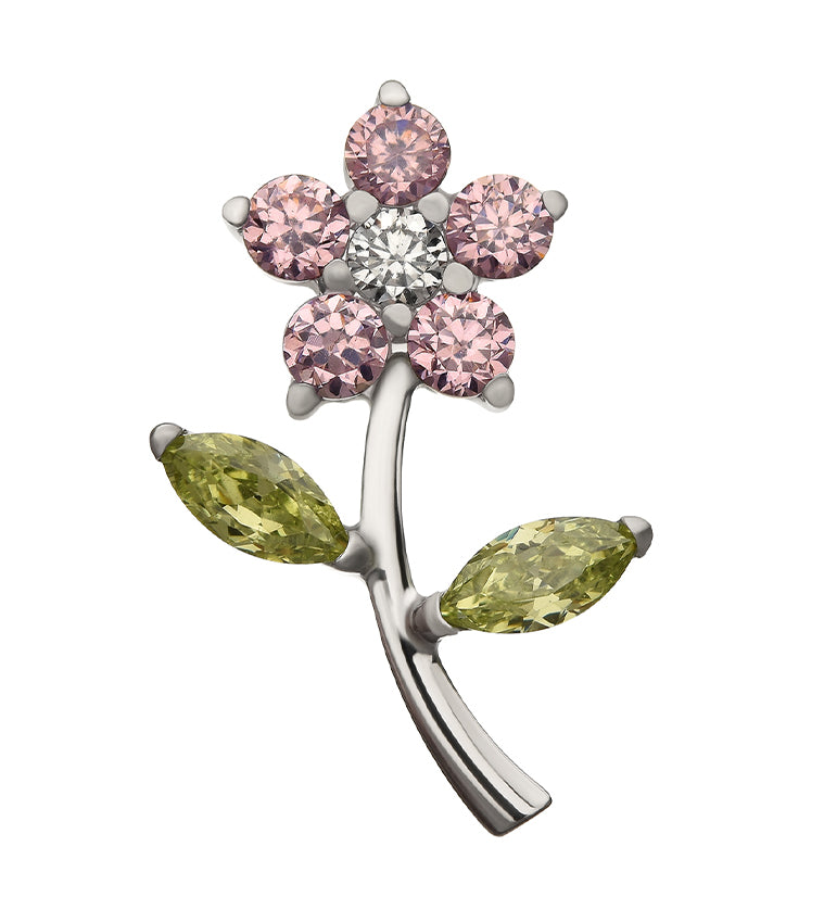 Blooming Flower Pink CZ Titanium Threadless Top