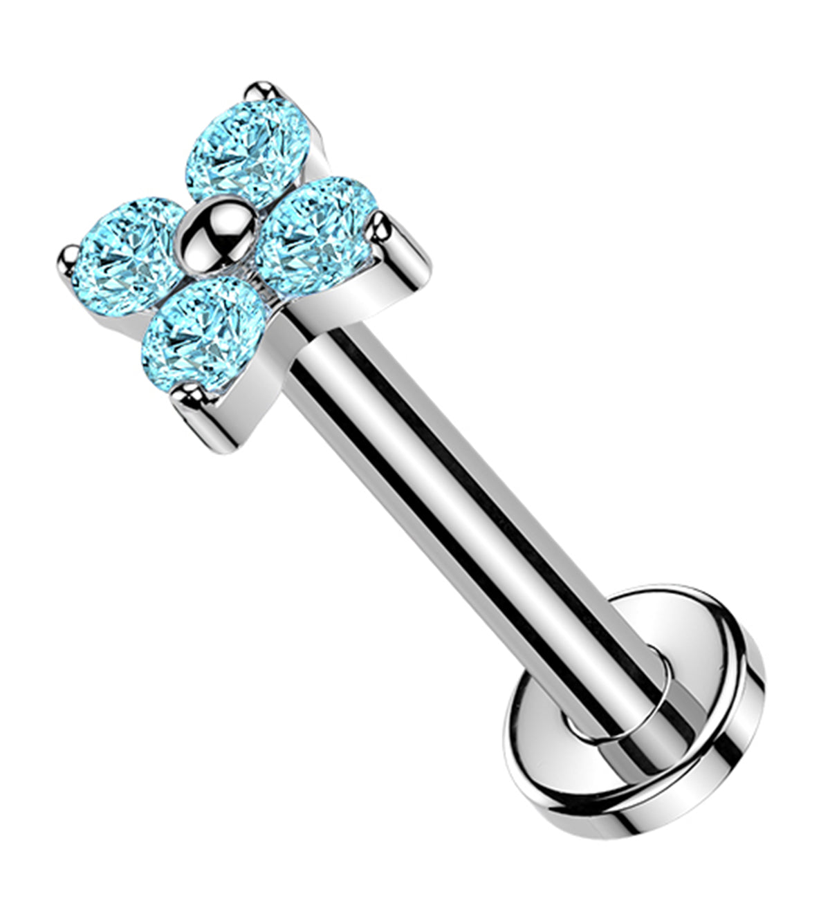 Blossom Aqua CZ Titanium Threadless Labret by Urban Body Jewelry