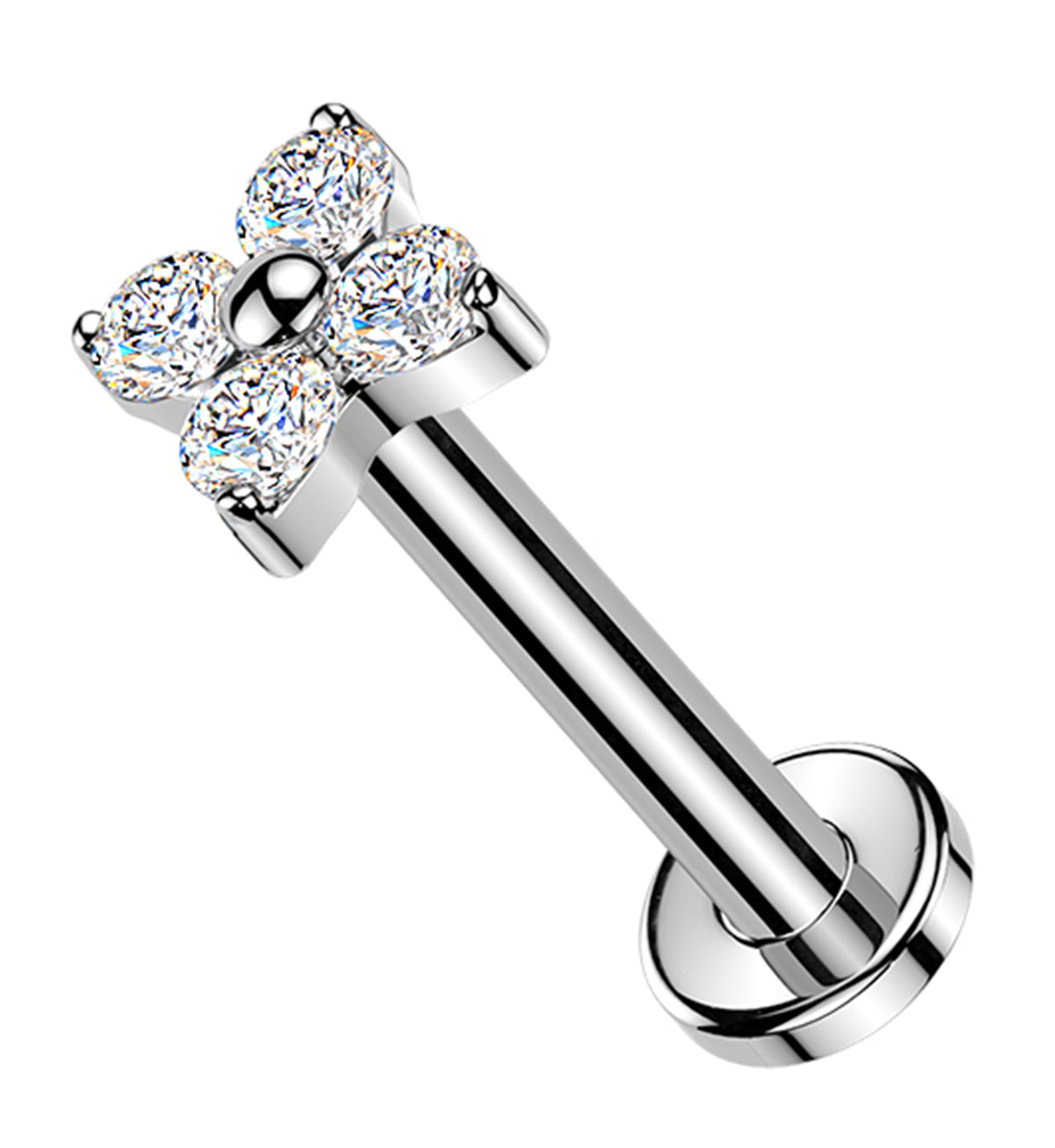 Blossom Clear CZ Titanium Threadless Labret by Urban Body Jewelry