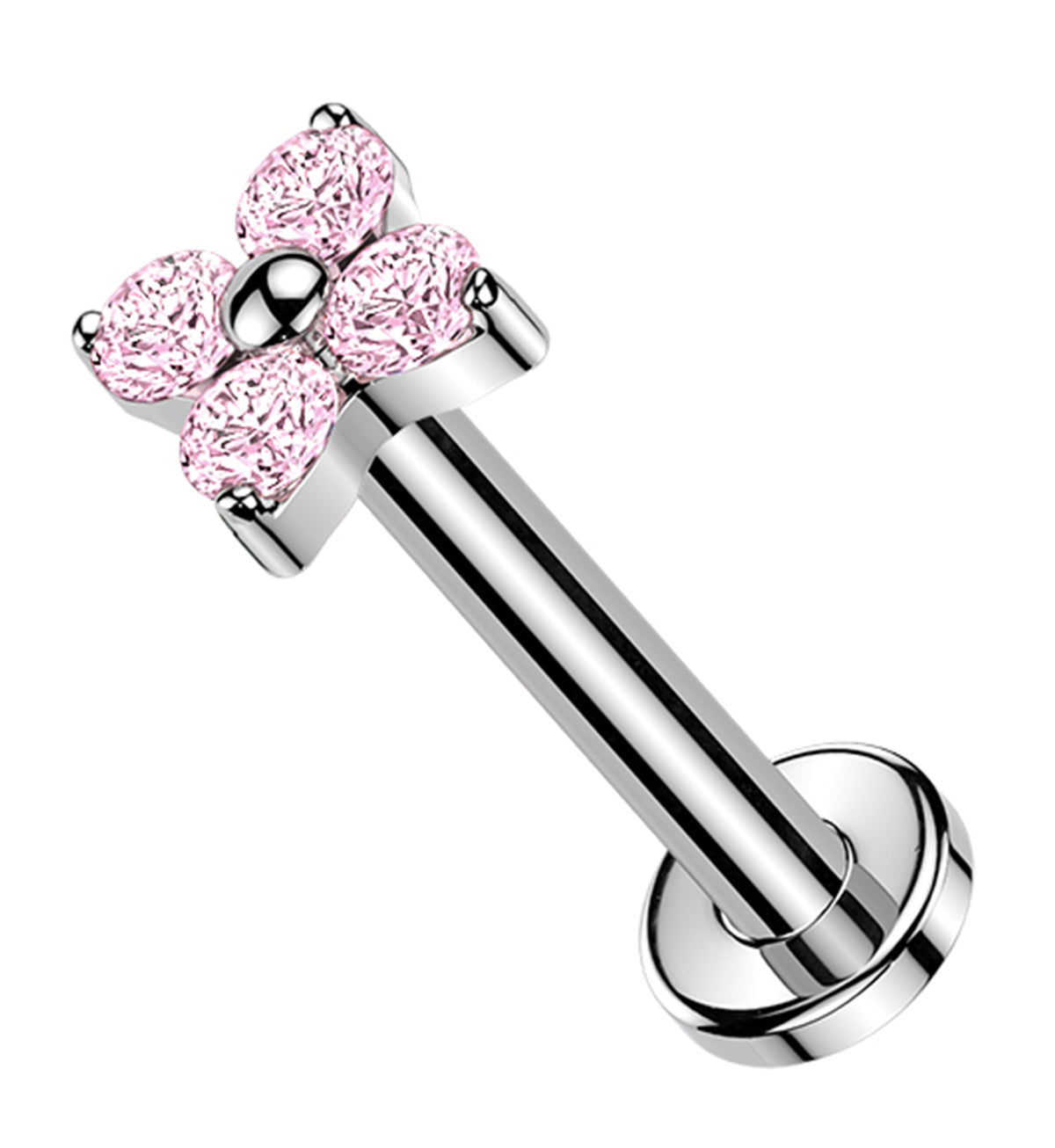 Blossom Pink CZ Titanium Threadless Labret by Urban Body Jewelry