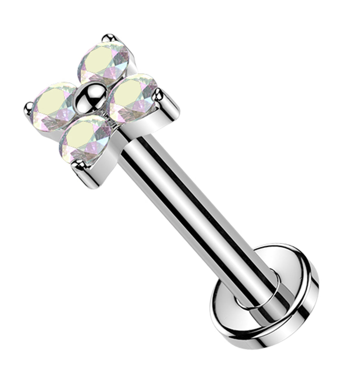 Blossom Rainbow Aurora CZ Titanium Threadless Labret by Urban Body Jewelry