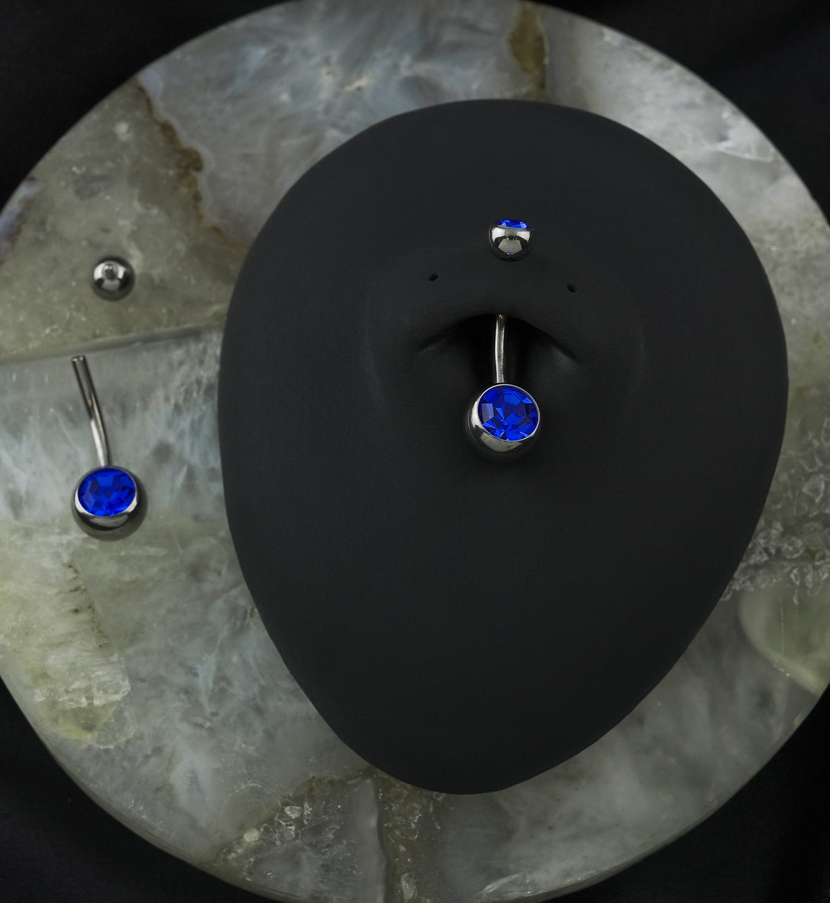 Blue CZ Internally Threaded Titanium Belly Button Ring