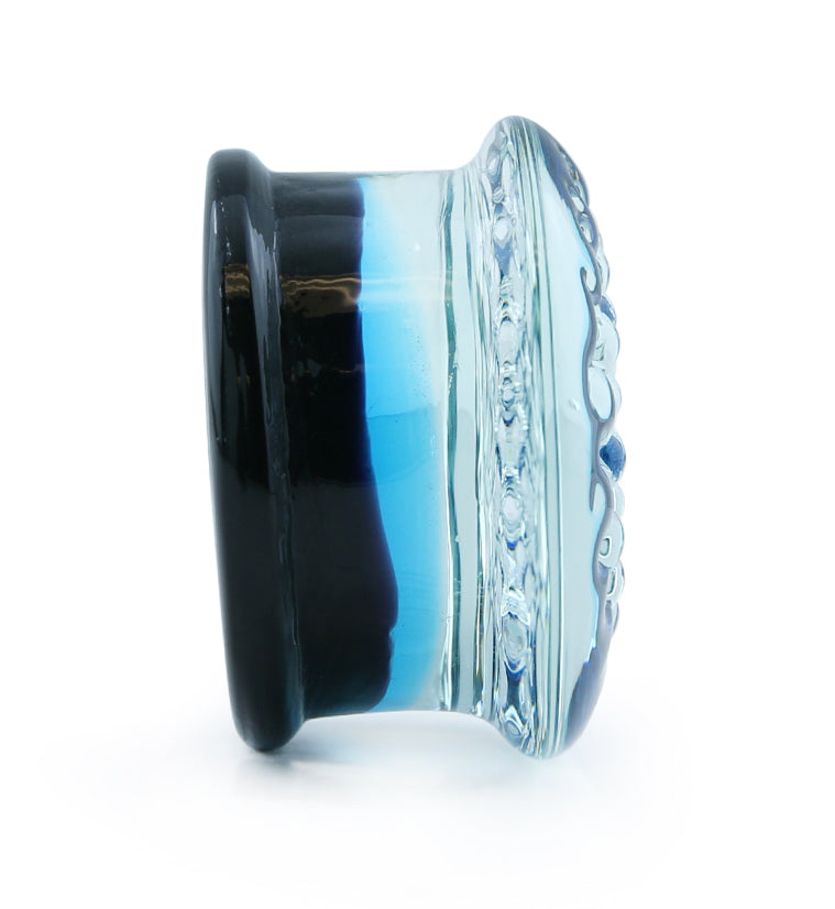 Blue Honeycomb Glass Double Flare Plugs
