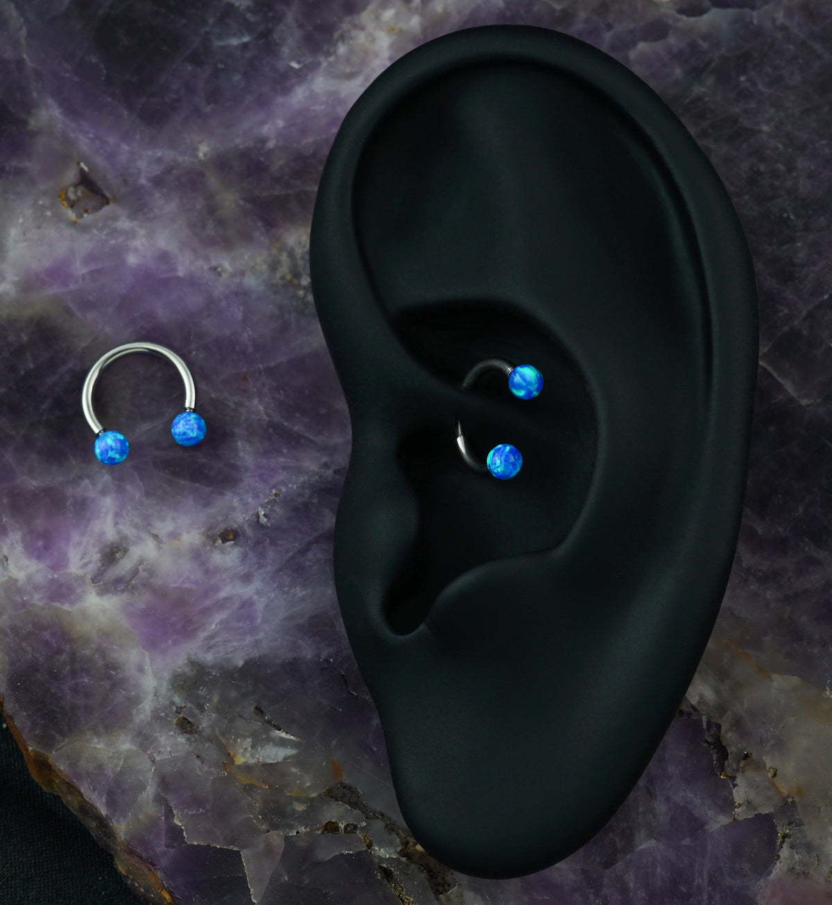 Blue Opalite Circular Stainless Steel Horseshoe Barbell