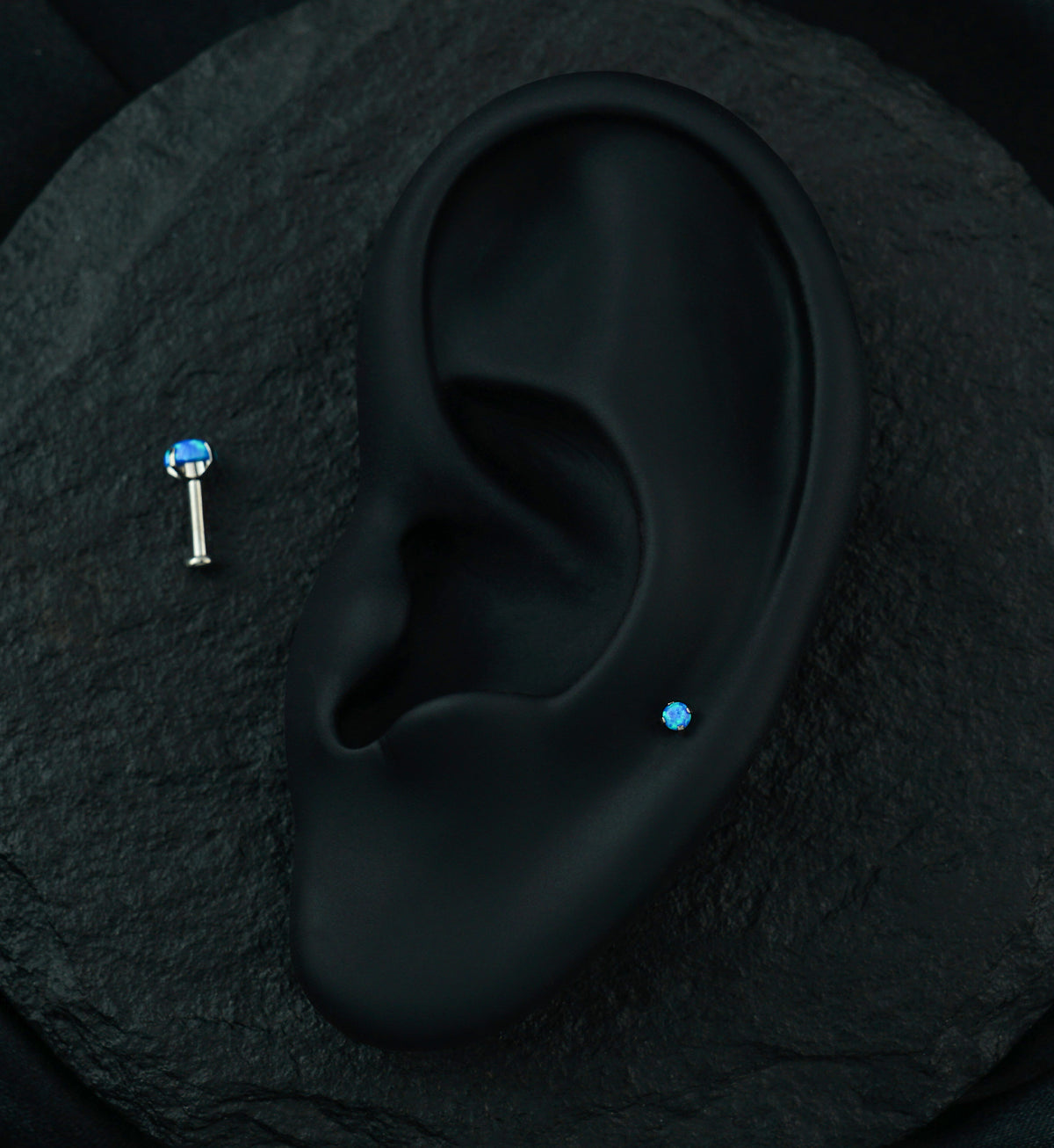 Blue Opalite Prong Set Titanium Threadless Labret