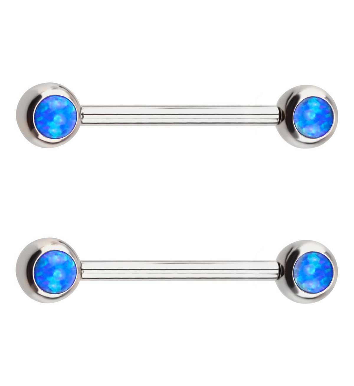 Blue Opalite Stainless Steel Threadless Nipple Barbells