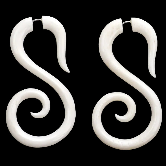 Salander Spiral Organic Fake Gauges Bone Earrings