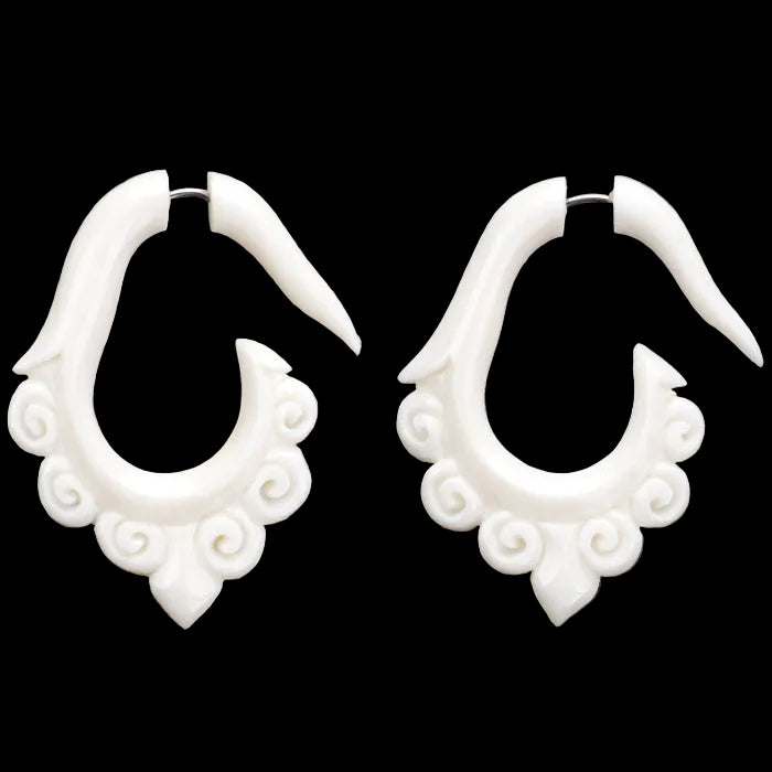 Tribal Shanti Hoop Fake Gauges Bone Earrings