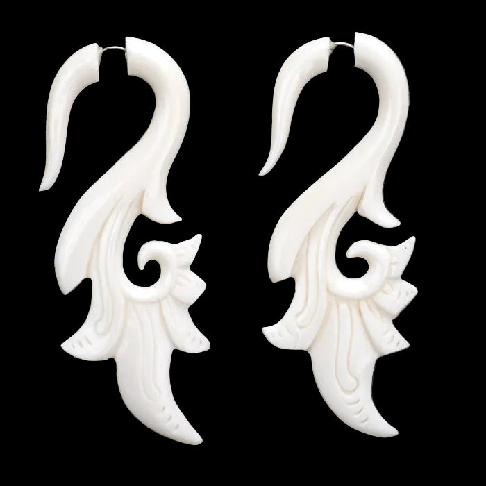 Floral Spiral Fake Gauge Bone Earrings