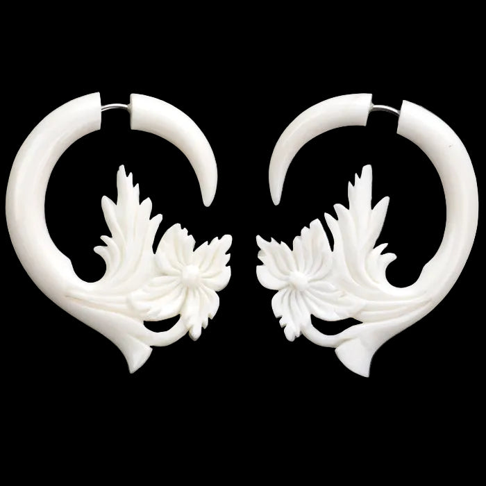 Pacific Floral Spiral Fake Gauges Bone Earrings