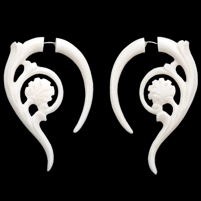 Blooming Spiral Fake Gauges Bone Earrings