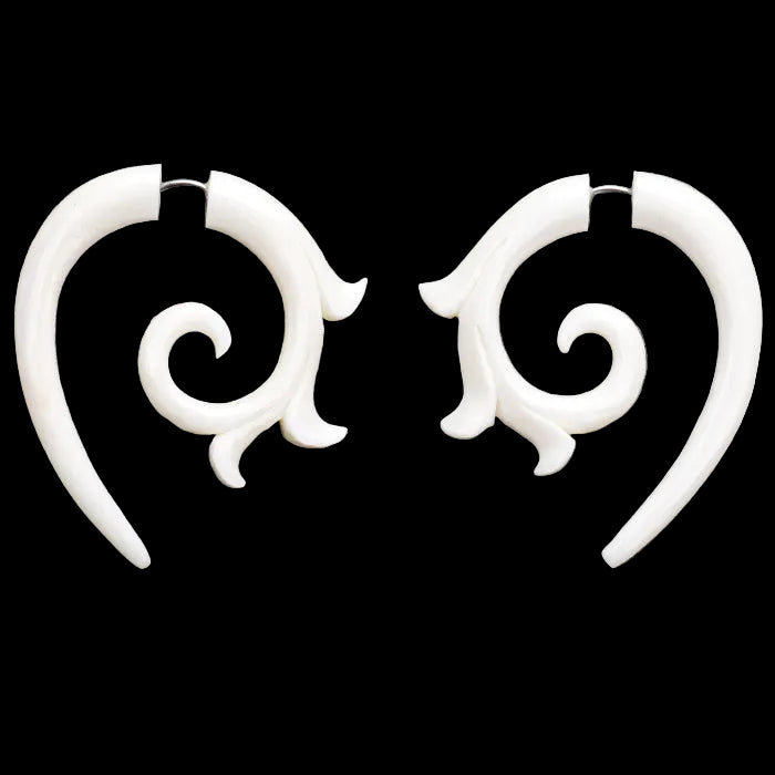 Kalila Curl Spirals Fake Gauges Bone Earrings
