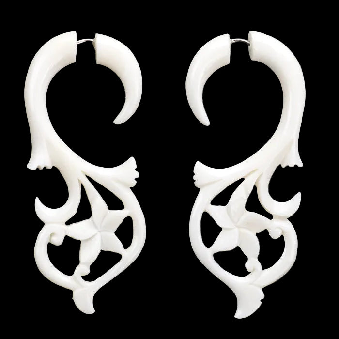 Water Lily Fake Gauges Bone Earrings