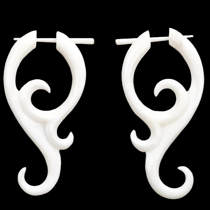 White Bone Twirl Vine Spiral Post Earrings