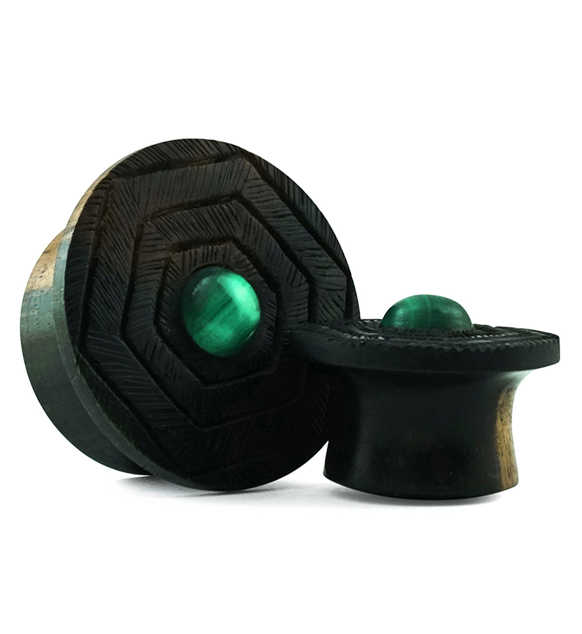 Boundary Geo Malachite Stone Inlay Areng Wood Mayan Flare Plugs