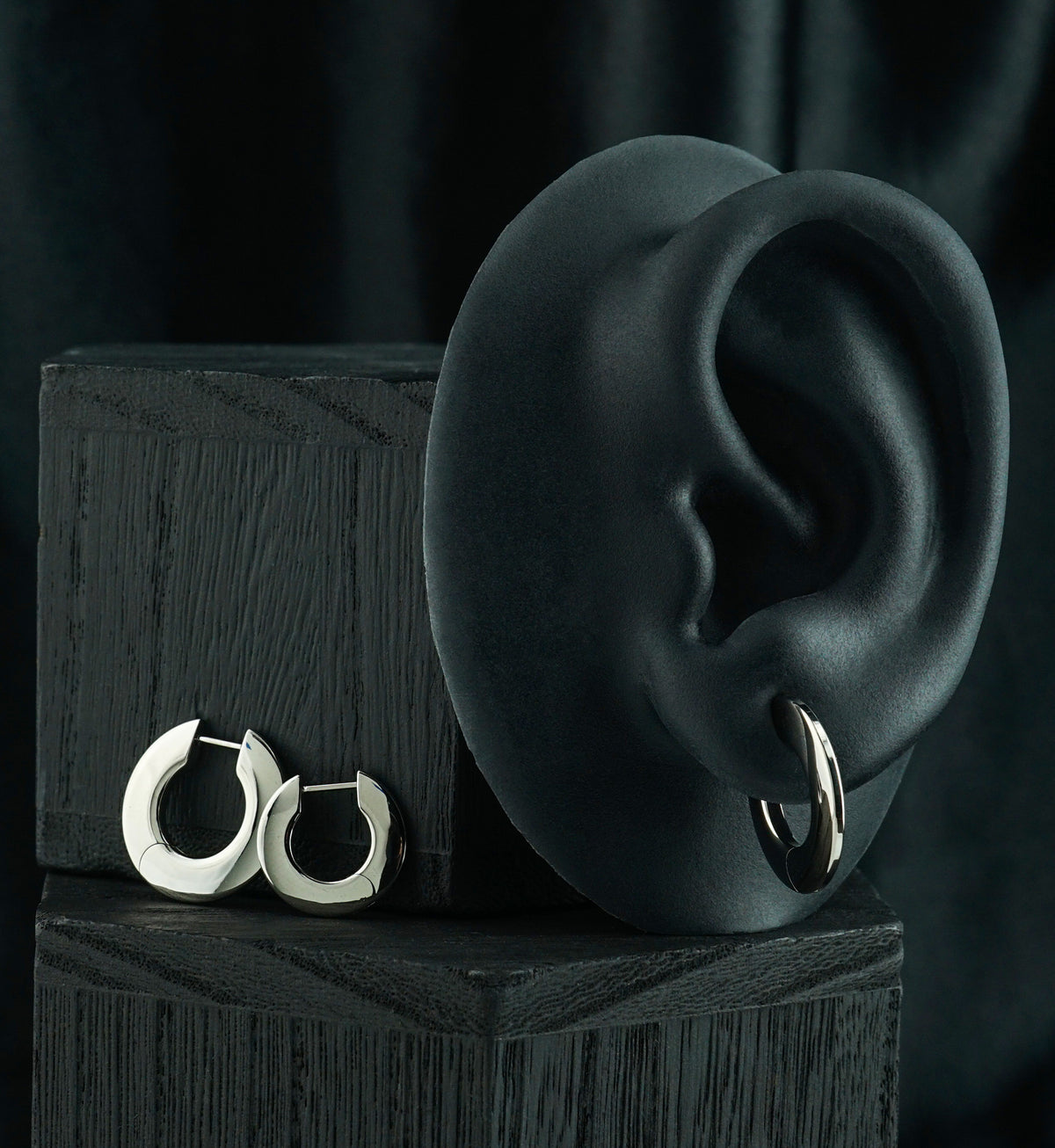 Broad Titanium Hinged Hoop Huggie Earrings
