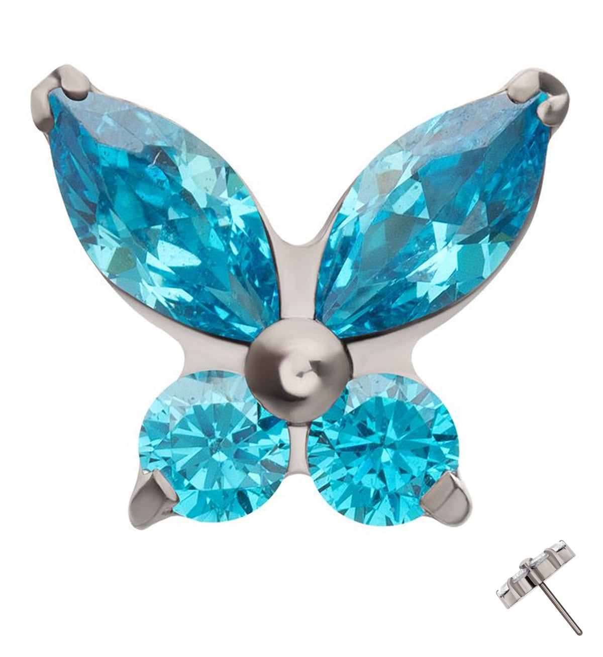 Butterfly Blue Topaz CZ Threadless Titanium Top