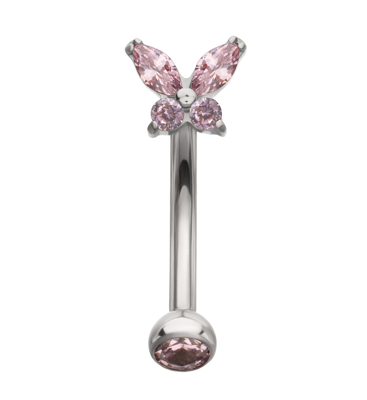 Butterfly Pink CZ Titanium Internally Threaded Curved Barbell