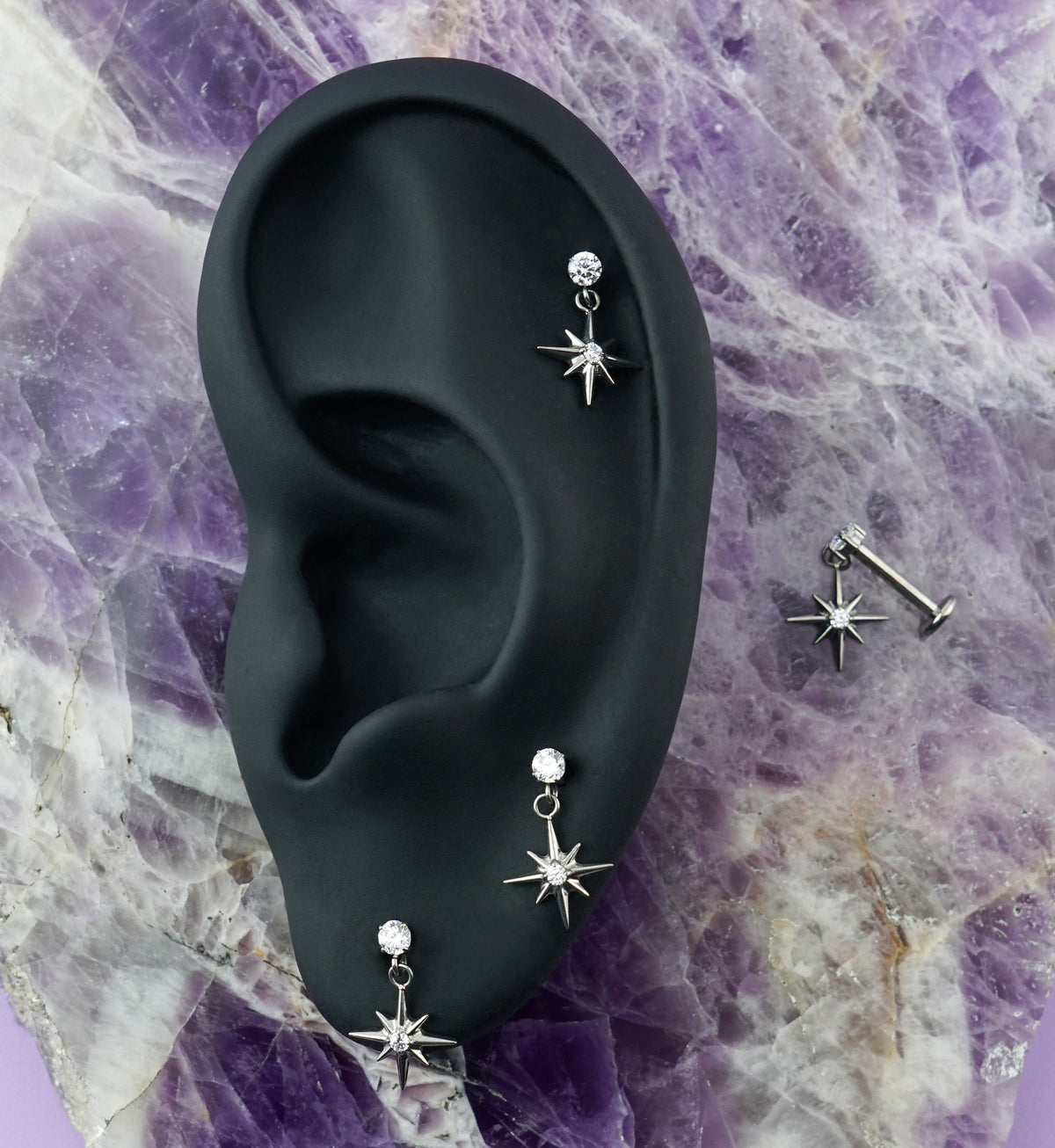 Cardinal Points CZ Dangle Internally Threaded Titanium Labret