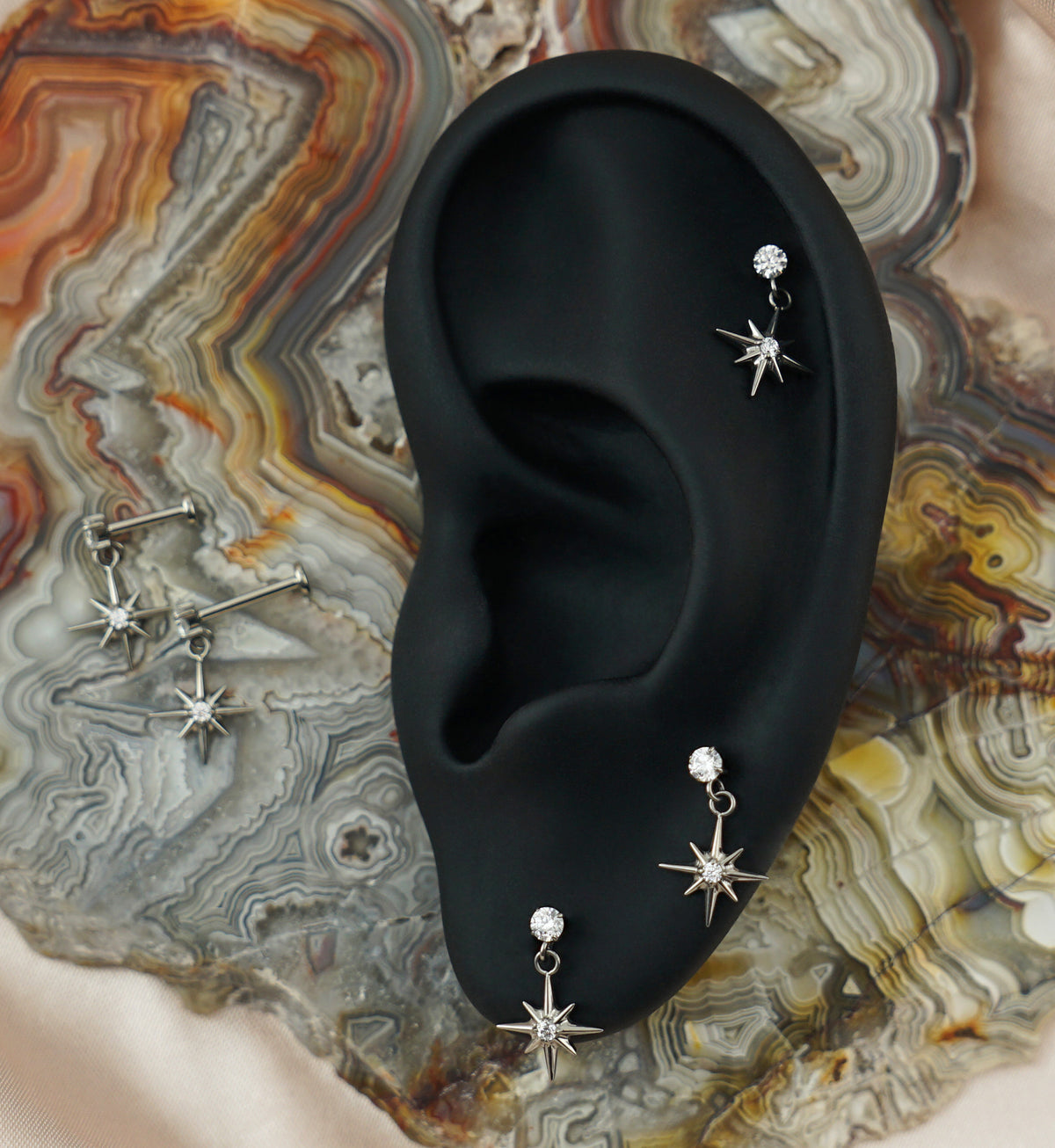 Cardinal Points CZ Dangle Threadless Titanium Labret