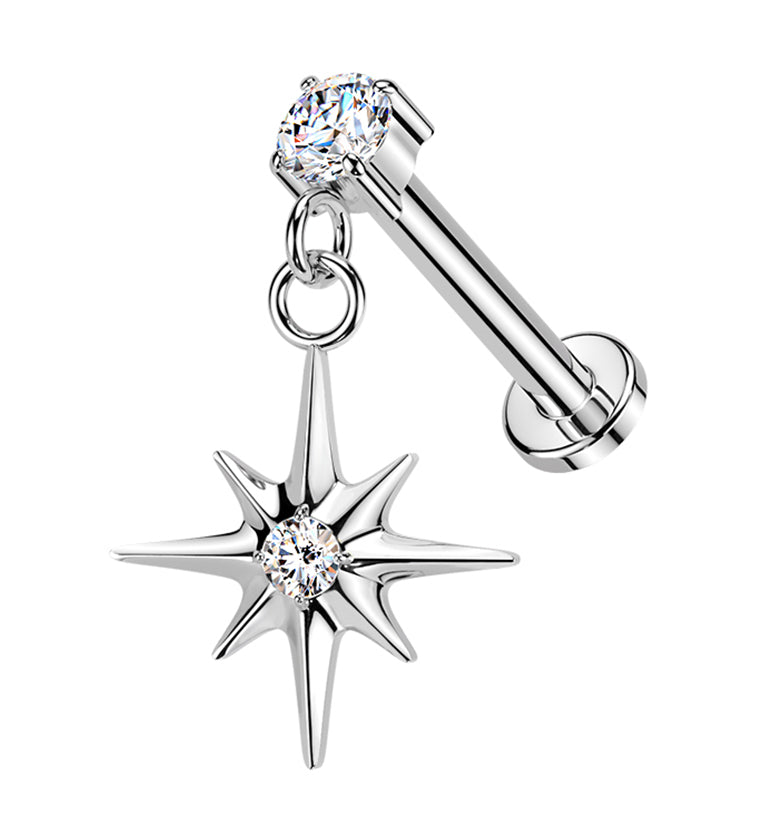 Cardinal Points CZ Dangle Threadless Titanium Labret