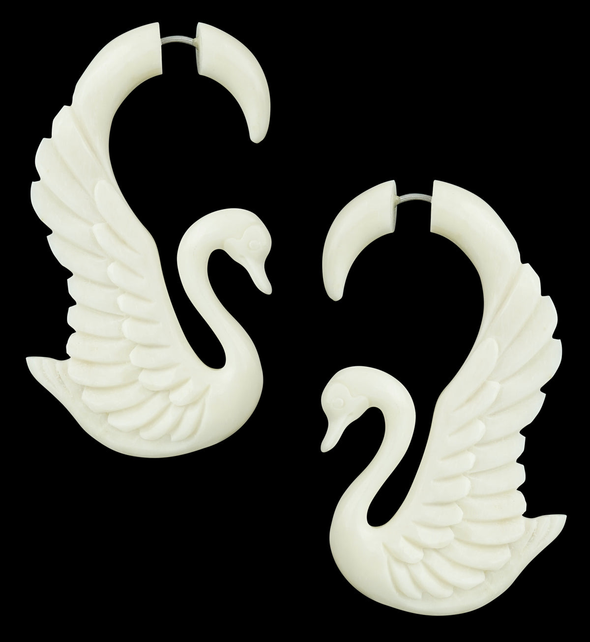 Carved Goose Bone Hanging Fake Gauges Earrings