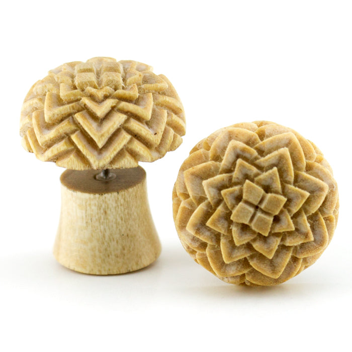 Carved Mandala Designed Wood Fake GAUGES PLUGS