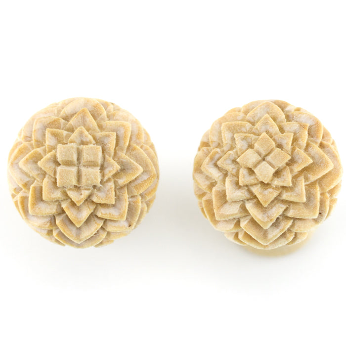 Carved Mandala Designed Wood Fake GAUGES PLUGS
