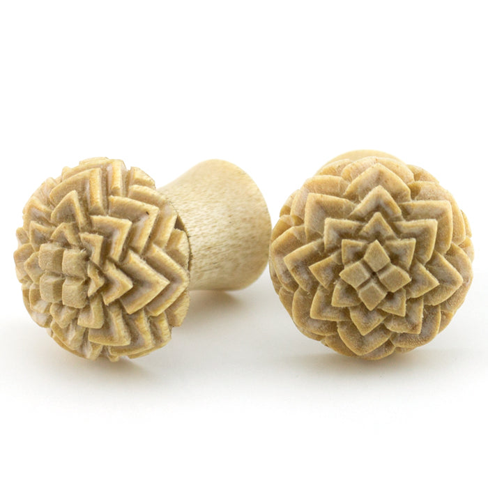 Carved Mandala Designed Wood Fake GAUGES PLUGS
