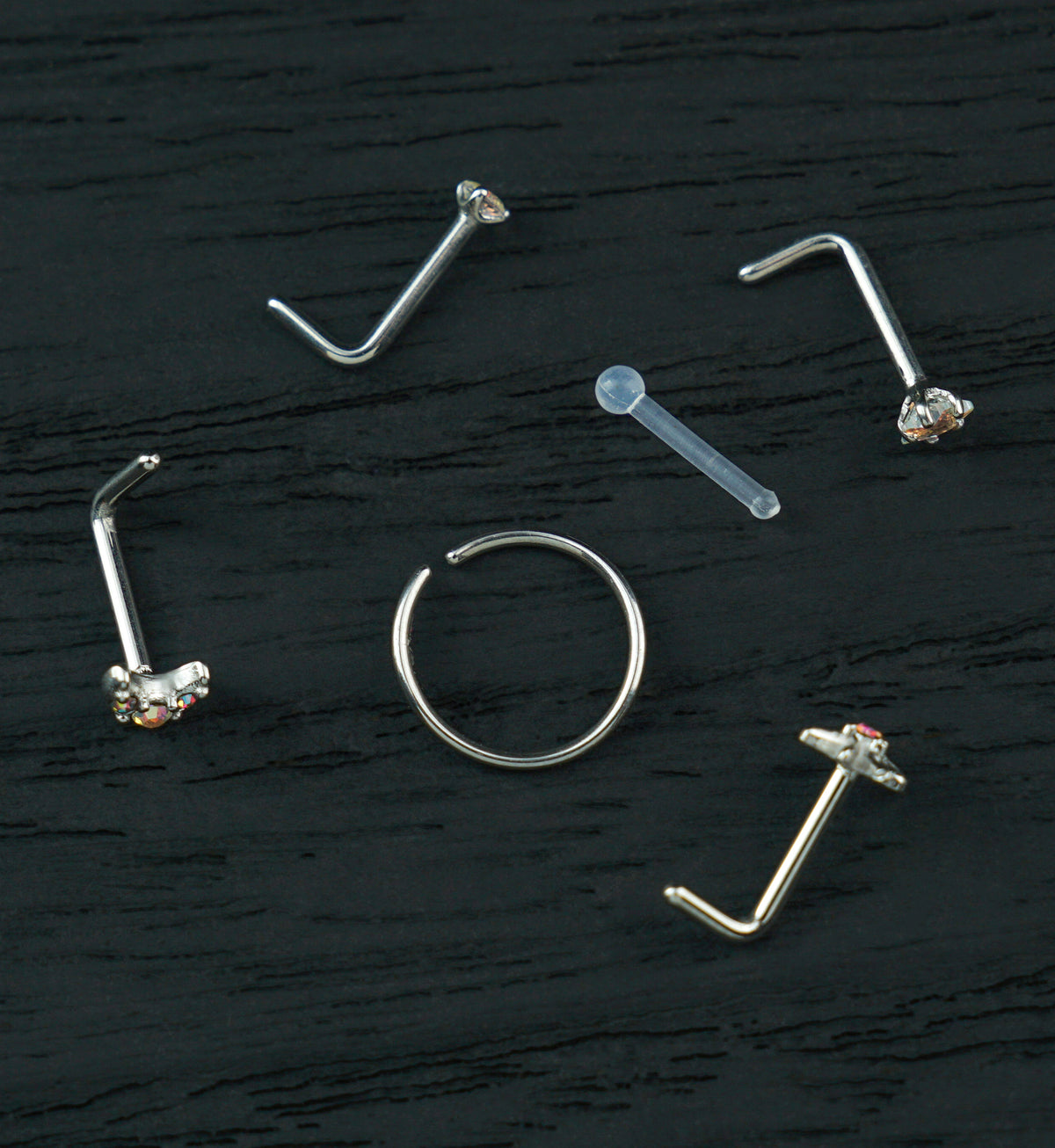 Celestial Rainbow Aurora CZ Stainless Steel L Bend/Stud/Hoop Variety Pack (6 Pack)