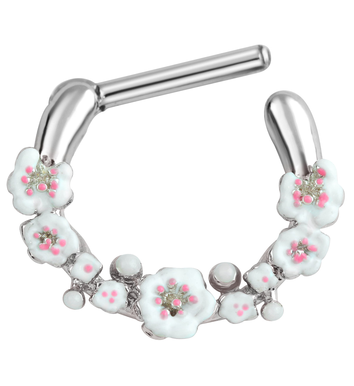 Cherry Blossoms Stainless Steel Straight Hinged Segment Ring