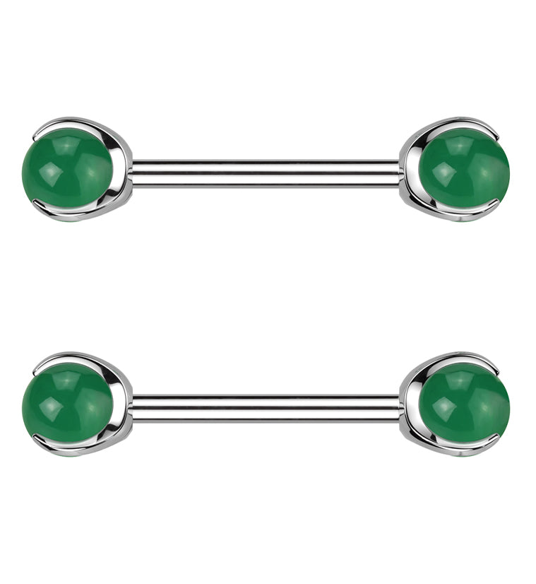 Claw Jade Green Stone Internally Threaded Titanium Nipple Barbells