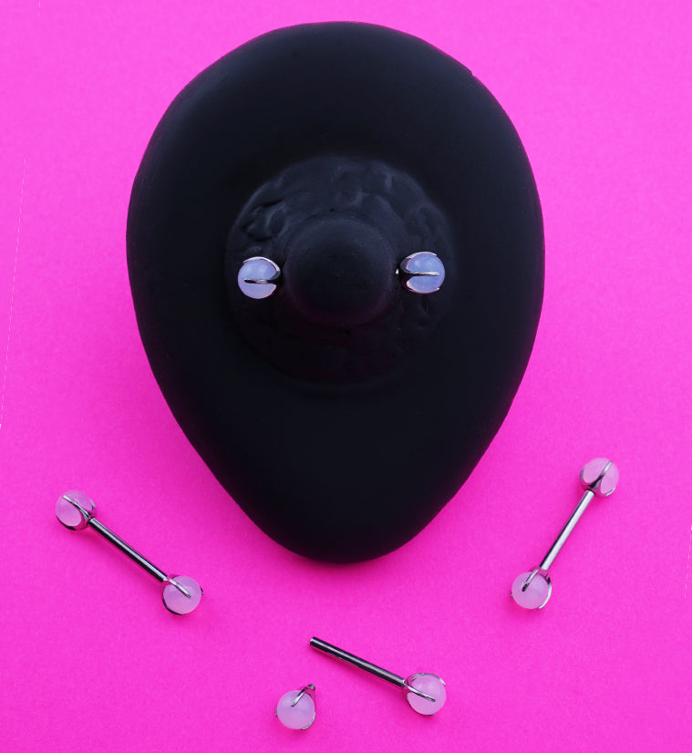 Claw Opalite Pink Internally Threaded Titanium Nipple Barbells