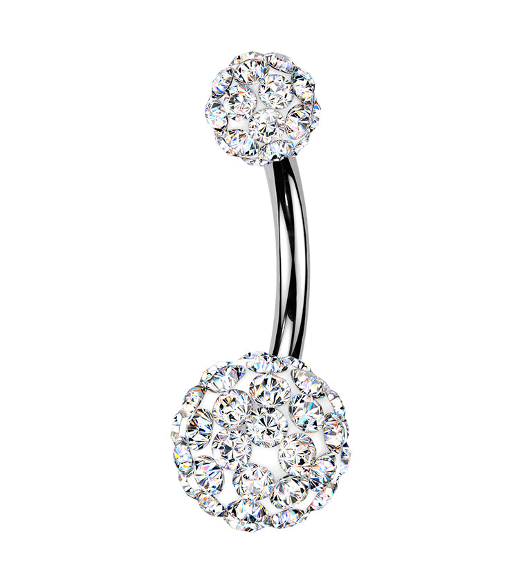 Clear Crystal Ball CZ Stainless Steel Externally Threaded Belly Button Ring