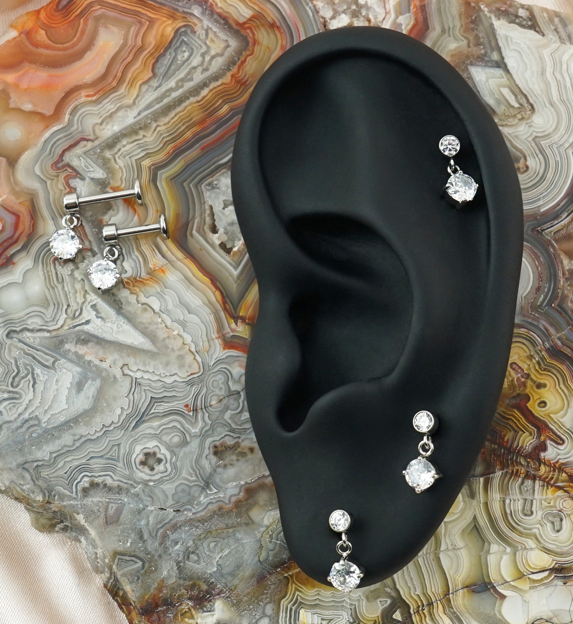 Clear CZ Dangle Internally Threaded Stainless Steel Labret