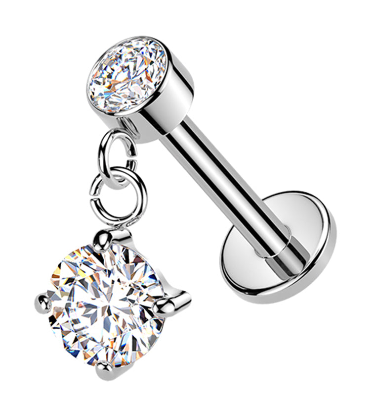 Clear CZ Dangle Internally Threaded Stainless Steel Labret