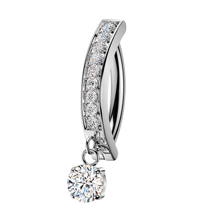 Clear CZ Dangle Titanium Hinged Belly Button Ring