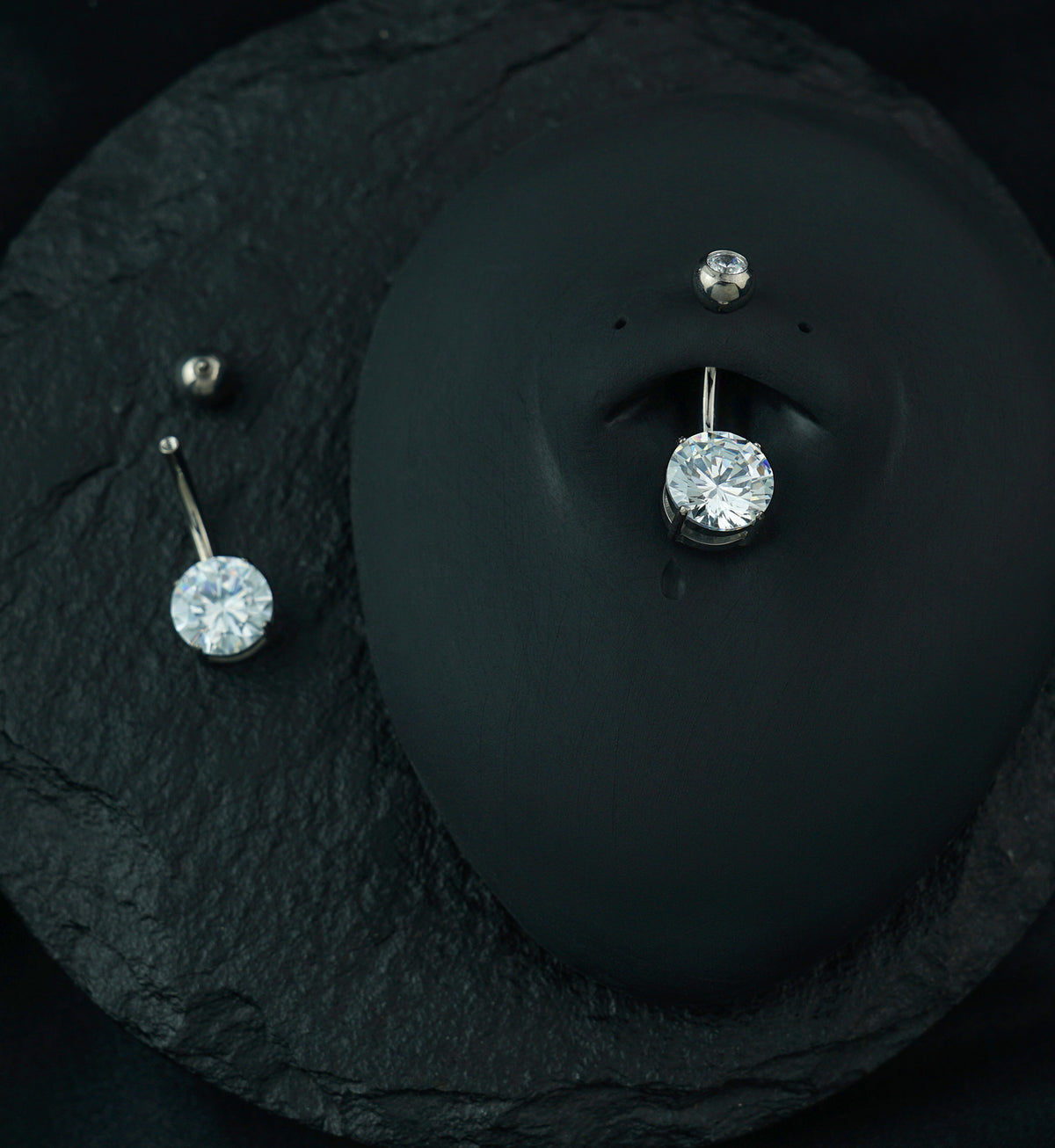 Clear CZ Prong/Bezel Internally Threaded Titanium Belly Button Ring