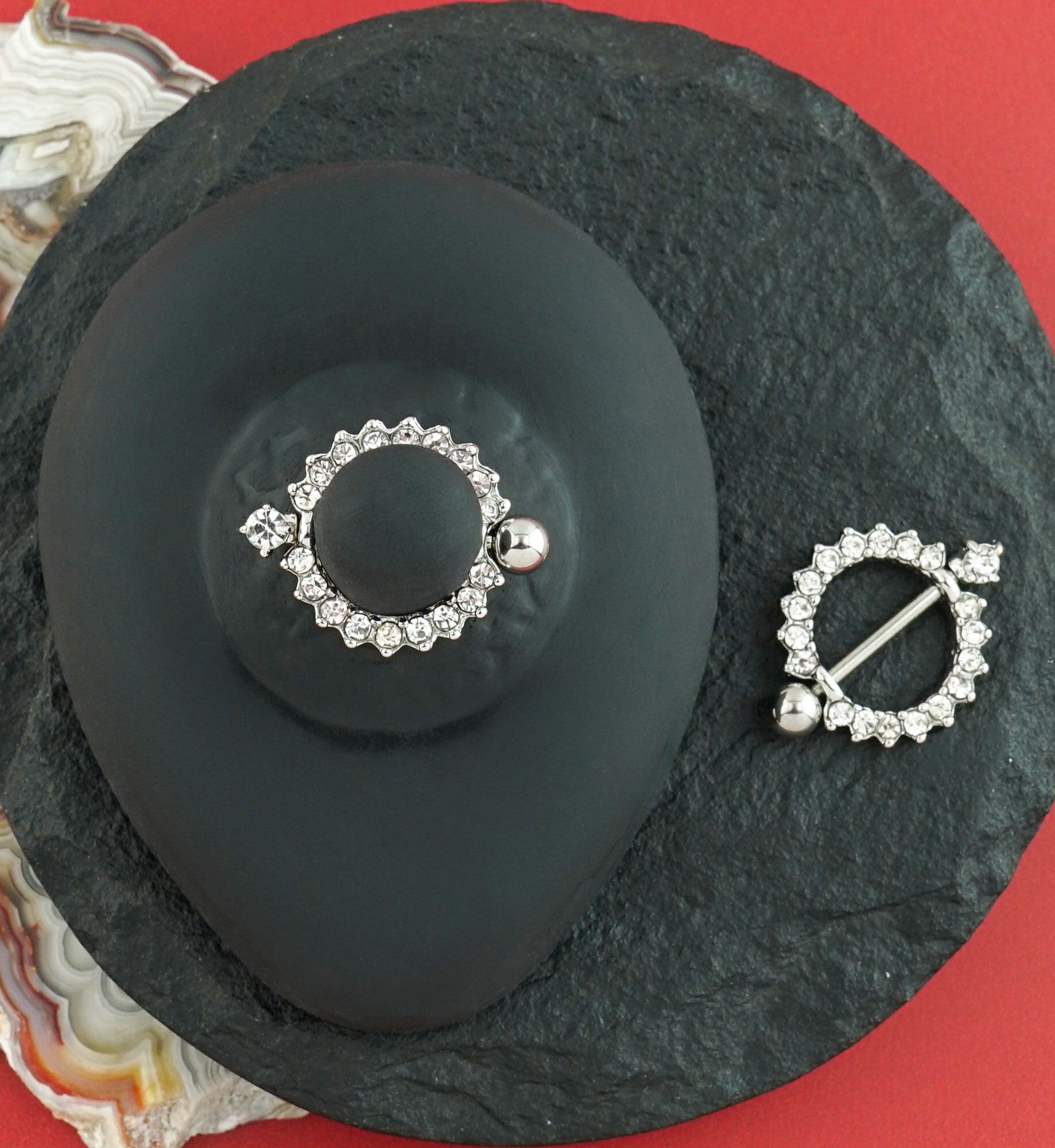 Clear CZ Rim Nipple Ring Barbell Shield