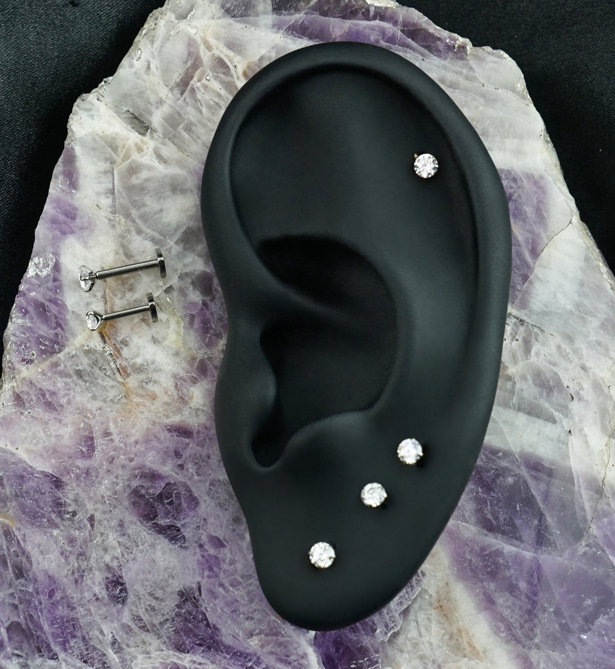 Clear CZ Titanium Threadless Heart Back Labret