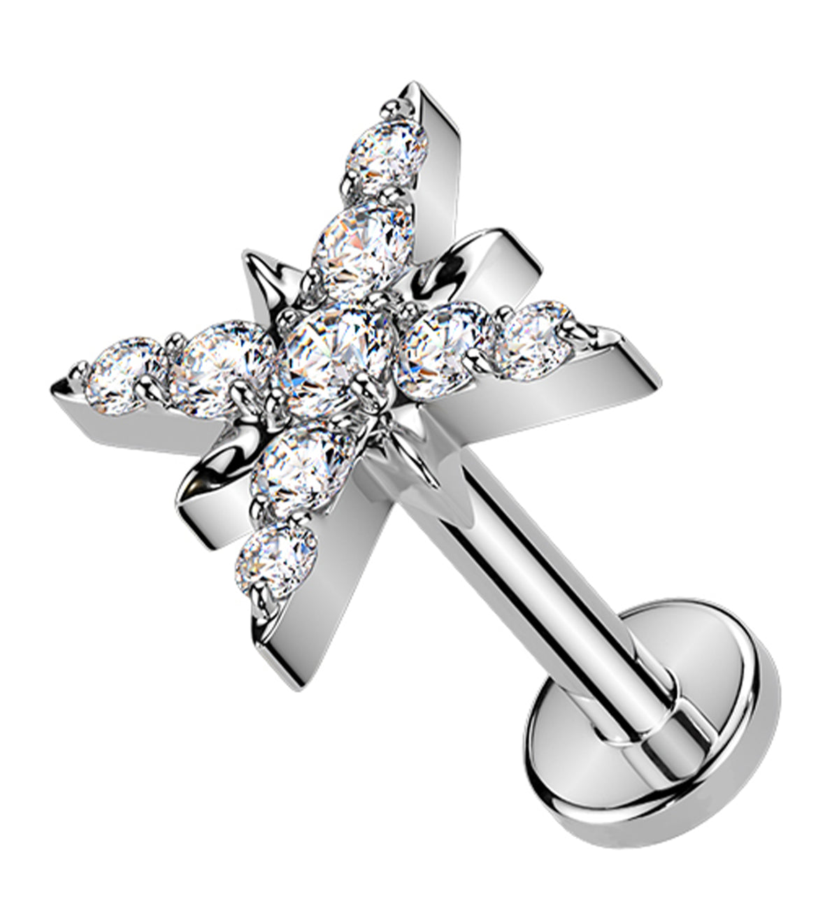 Compass Rose Clear CZ Titanium Threadless Labret
