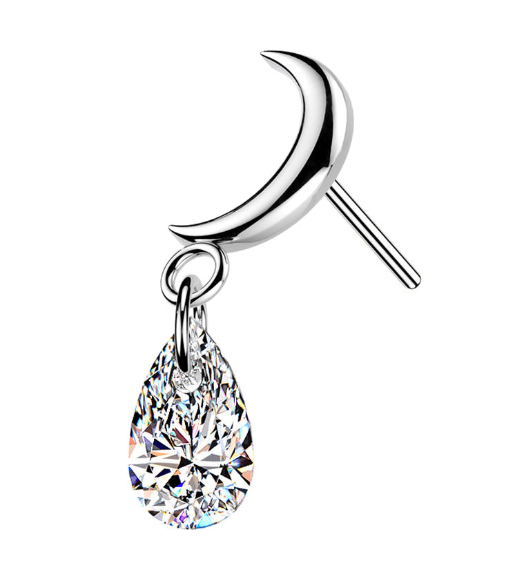 Crescent Moon Teardrop CZ Dangle Titanium Threadless Top