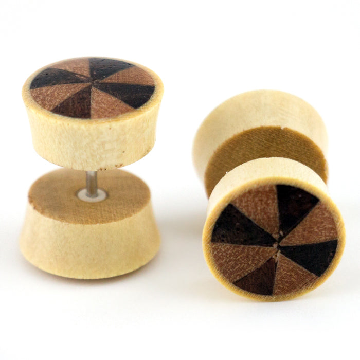 Crocodile Wood Fake Gauges Plugs With Double Wood Slice Inlay